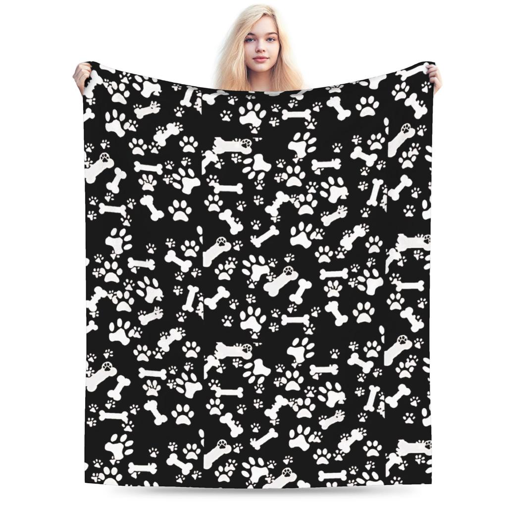 Dog Paw Print and Bone Blanket Quality Soft Warm Throw Blanket Winter Children Home Decor Pattern Bedspread