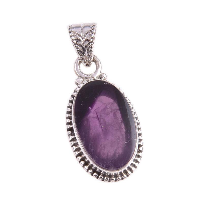 Natural Cloud Amethyst Gemstone Handmade 925 Solid Silver Pendant 1.25'' l3I41