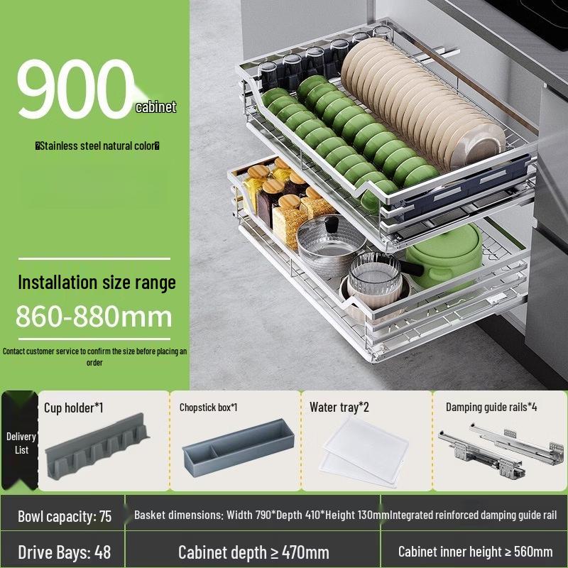 Handun Stainless Steel Double-Layer Drawer Dish Rack