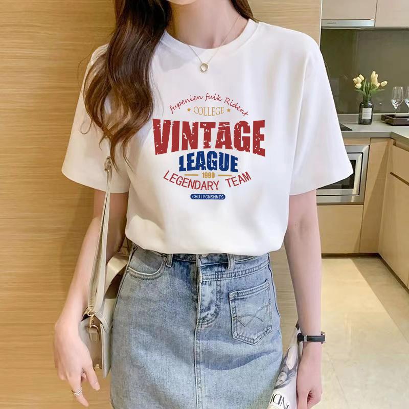 

2025 new white cotton short-sleeved t-shirt women s summer large-size women s loose letter half-sleeved crew neck top trendy XXXL