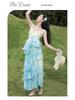 Women's Summer Ruffle Lace Patchwork Strappy Skirt Set