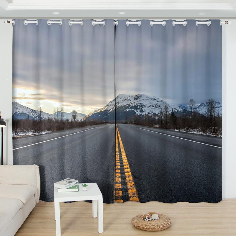 2Panels Endless Road Scenery Semi-blackout Curtain Non-fading Bedroom Living Room Floor-to-ceiling Window Blinds Curtain Cortina