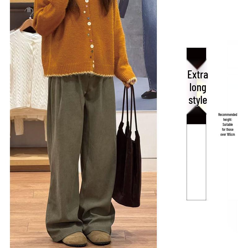 2025 Autumn/Winter European Cotton Velvet Wide-Leg High-Waist Drape Pants for Women