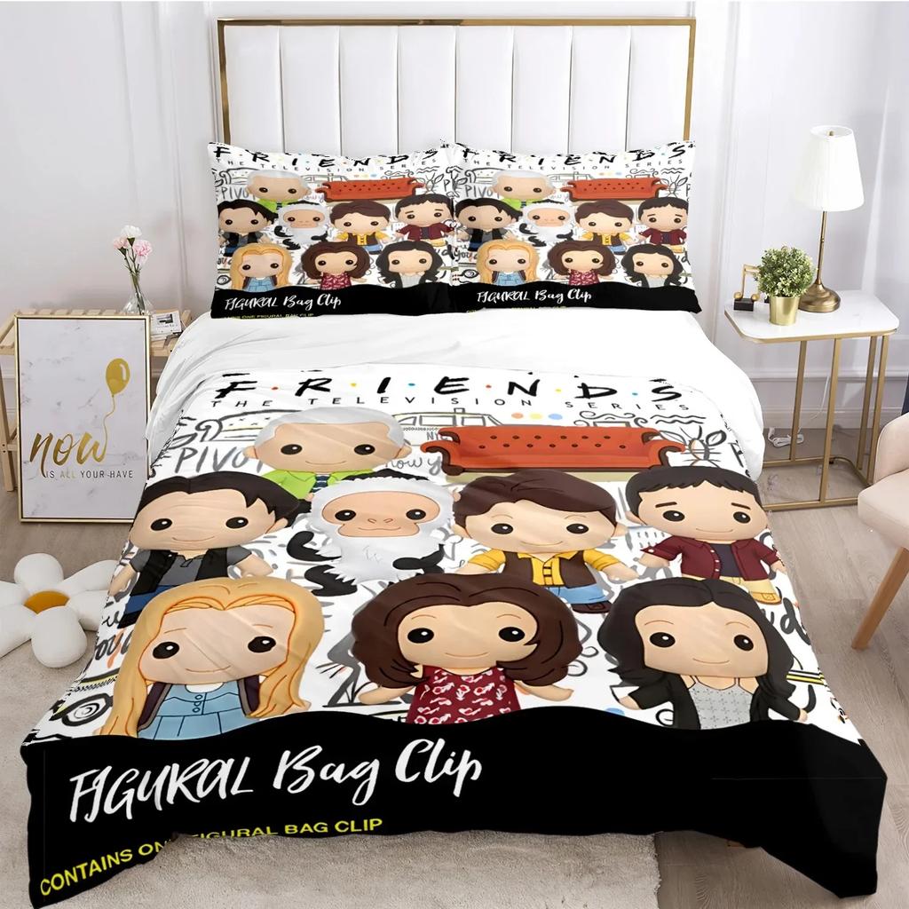 Přátelé Vtipné anime Celoroční povlečení Tištěná sada povlečení s povlakem na polštář Povlak na přikrývku Jednolůžko Dvojlůžko Queen Super King Velikost