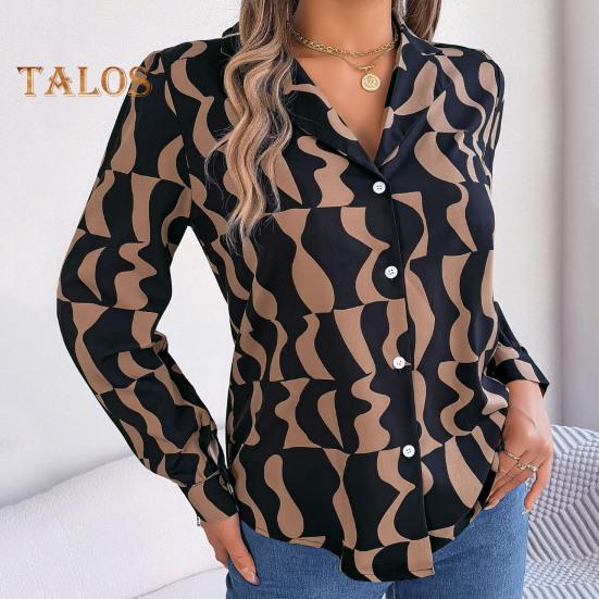 Dámská košile se zapínáním na knoflíky Ležérní Dlouhý rukáv Klopa Top Volný Potištěný streetwear Oblečení na pracovní párty Dovolená Cestování