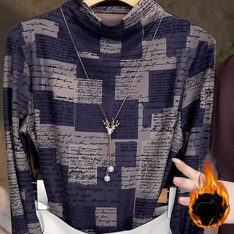 Nowy Aksamitny Pogrubiony Uniwersalny Wyszczuplający Temperamentowy Design Bluzka Podstawowa Półgolf T-shirt Top dla Kobiet