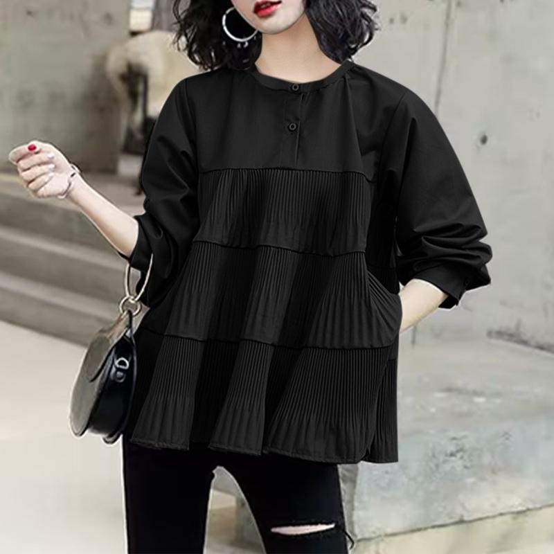 

ZANZEA Жіноча повсякденна одноколірна блуза з довгим рукавом з круглим вирізом S чорний