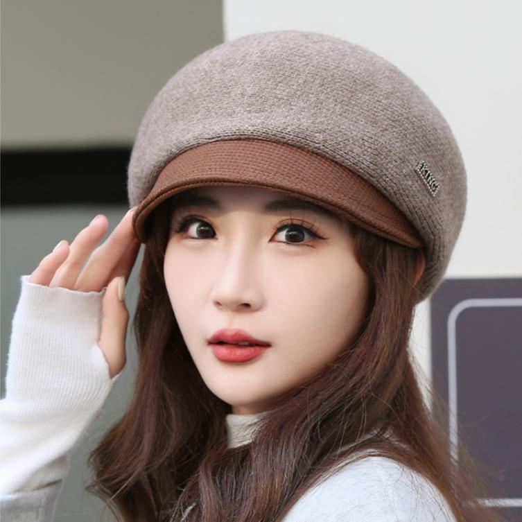 Hat Women's Autumn and Winter Knitted Warm Cap Thickened Cotton Beret Women