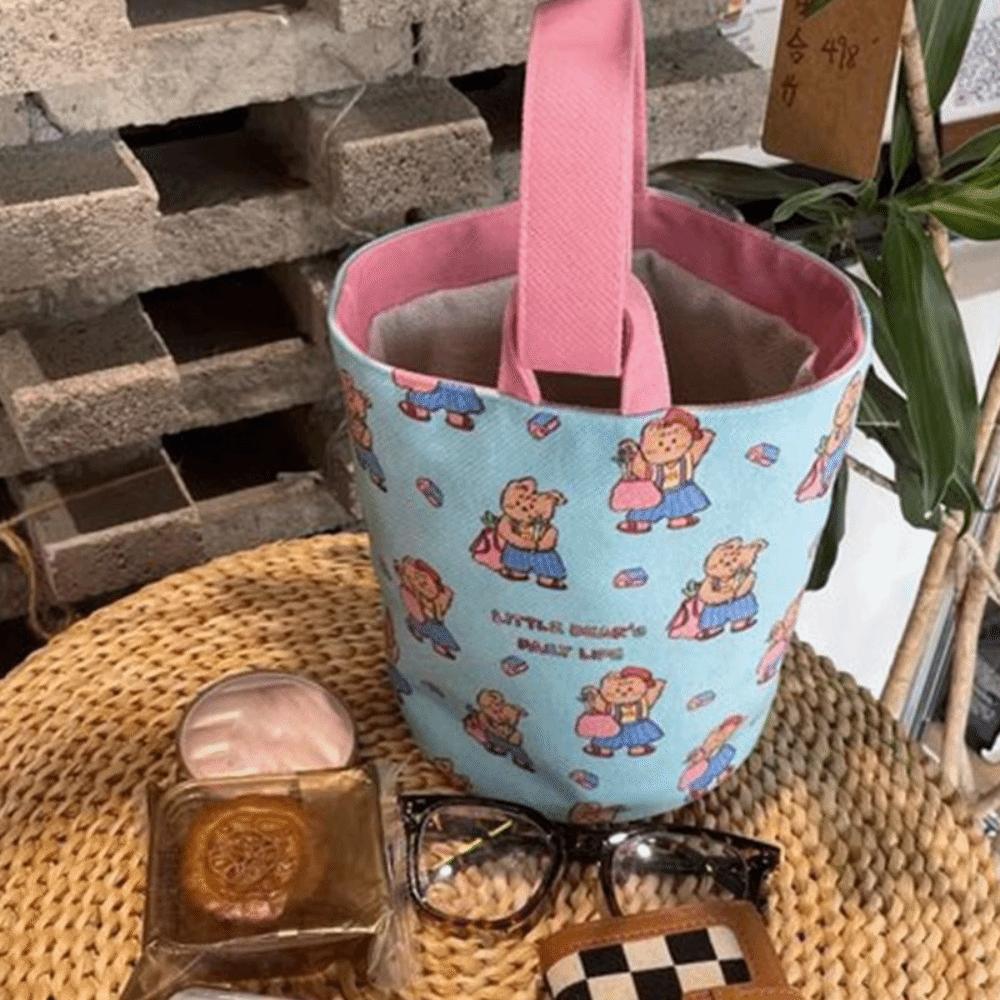 Large Capacity Canvas Handbag Puppy Mummy Bag Sweet Retro Bear Bucket Bag  Girls