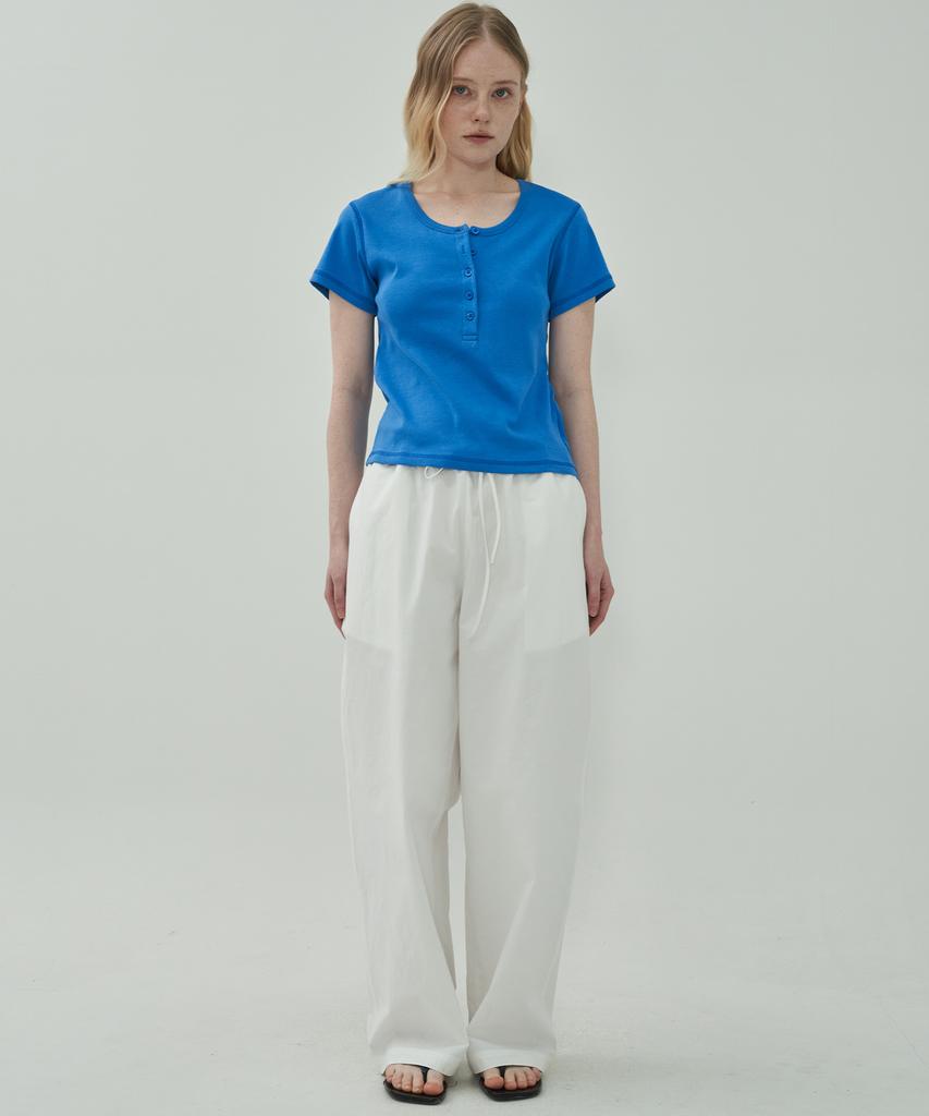 MOTT Henley Neck Half T-Shirt - Blue