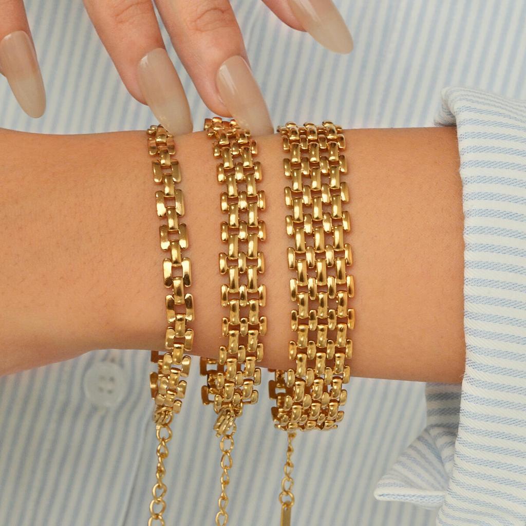 Vnox Gold Color Women's Strap Chain Bracelets, Stainless Steel Bohemia Multi Layer Link Wristband, Attractive Jewelry Gifts