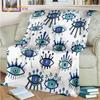 Bule Evil Eye Blanket Hamsa Hand Psychedelic Blanket for Travel Bedding Chair Adult Lightweight Bohemian Style Blanket Tapestry