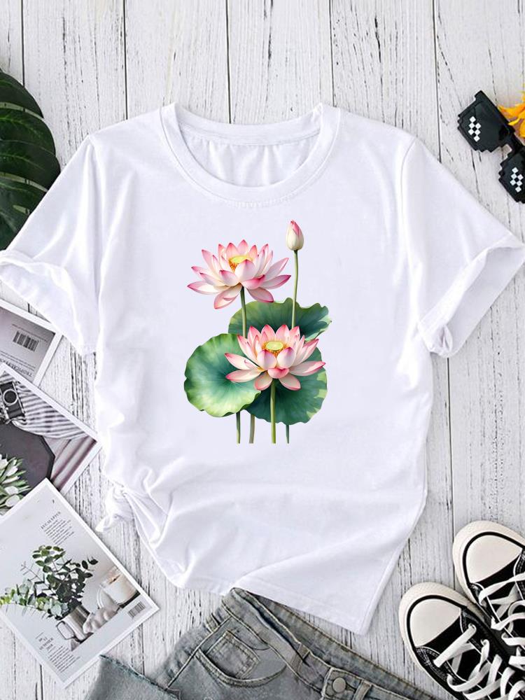 (Asian Size) Women's Clothing T watercolor cute love Graphic Female Top O-neck Tee Fashion Print Casual Short Sleeve T-shirts