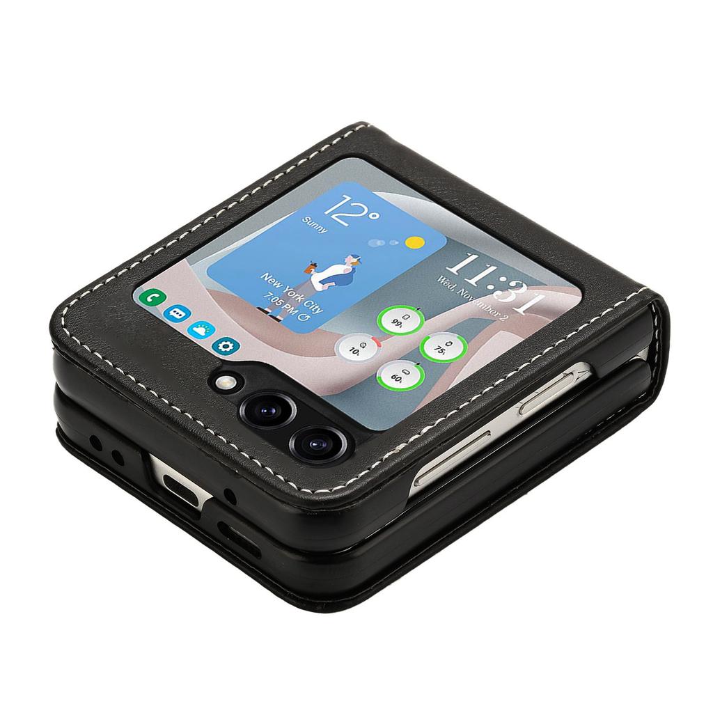 For Samsung Galaxy Z Flip5 5G Case Calf Texture PU Leather Shockproof Phone Cover