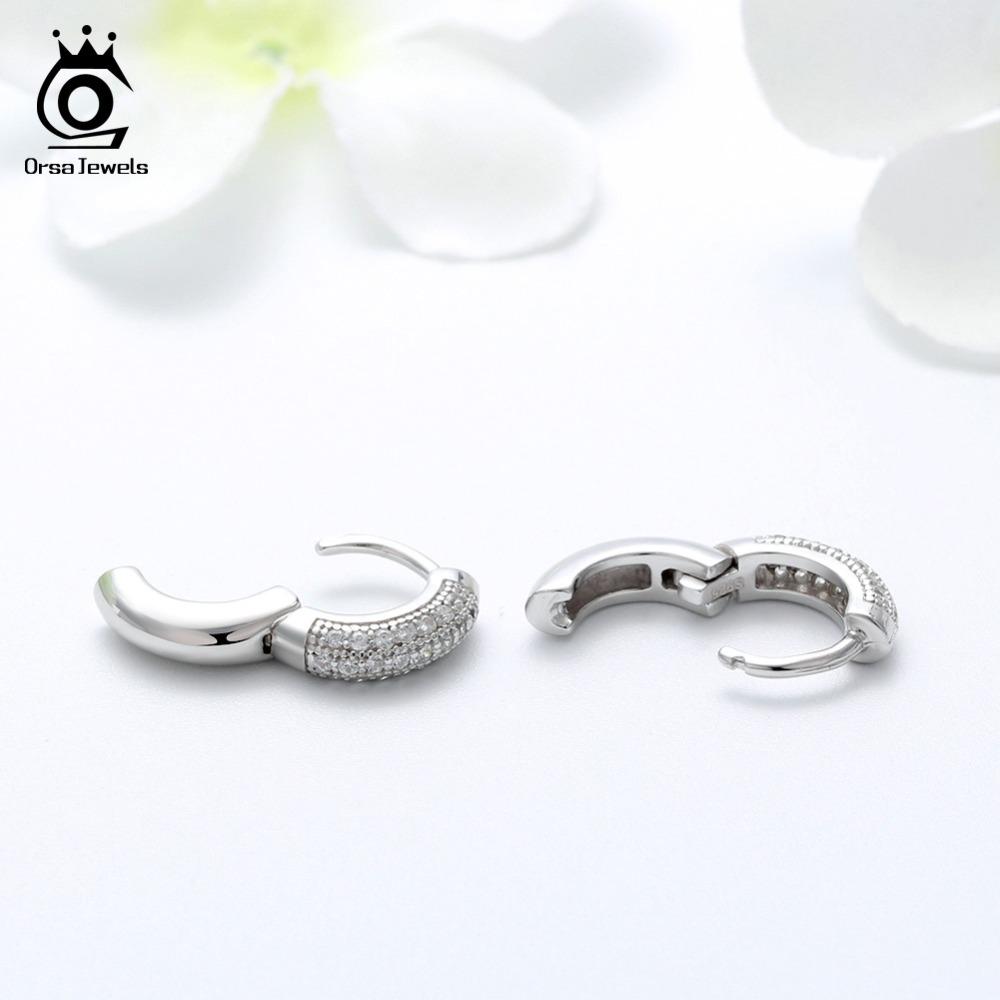 ORSA JEWELS Solid 925 Sterling Silver Hoop Earrings For Women Small Circle Silver Color Trendy Female Wedding Jewelry SE103