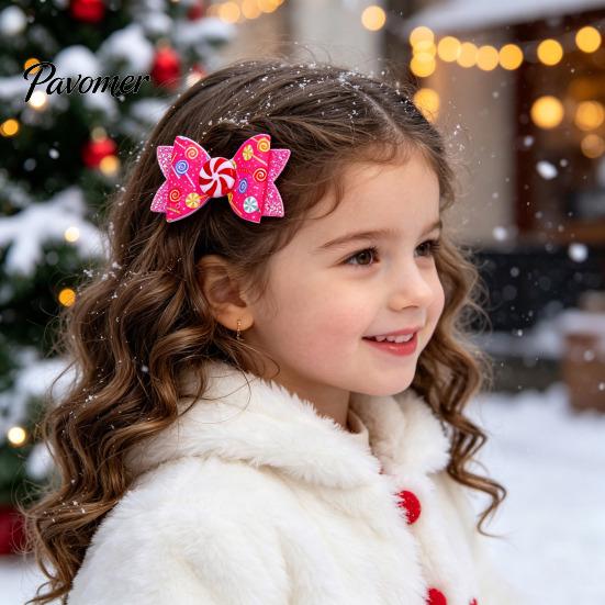 Charming Hair Clips for Photo Shoots Christmas Candies Bow Clip Women Girls, Sweet Glitter Hairpins, Artificial Leather Accessories Clip, Cute