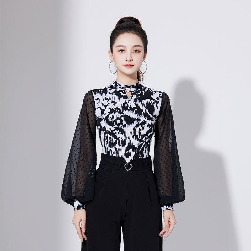 

Женский современный комбинезон с рукавами-фонариками, защитой шеи и высоким воротником - танцевальная одежда National Standard 3XL