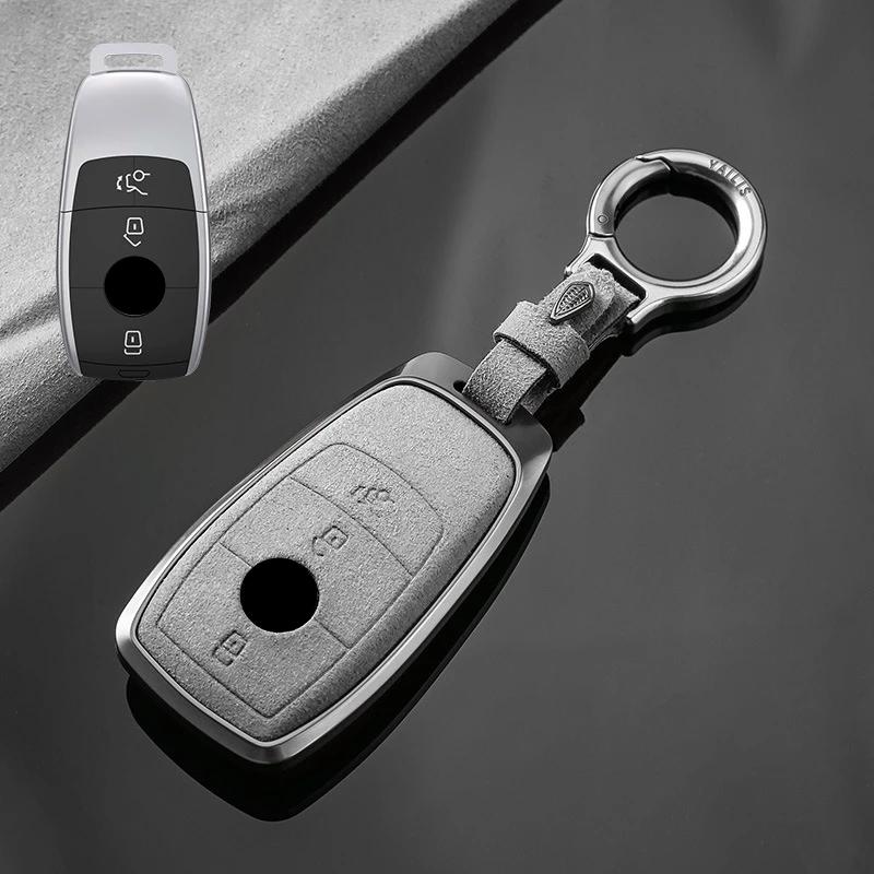 Interior Mouldings Metal Suede Car Remote Key Cover Case Holder shell Keychain Fob For Mercedes Benz New GLA GLB CLS EQA EQB A20
