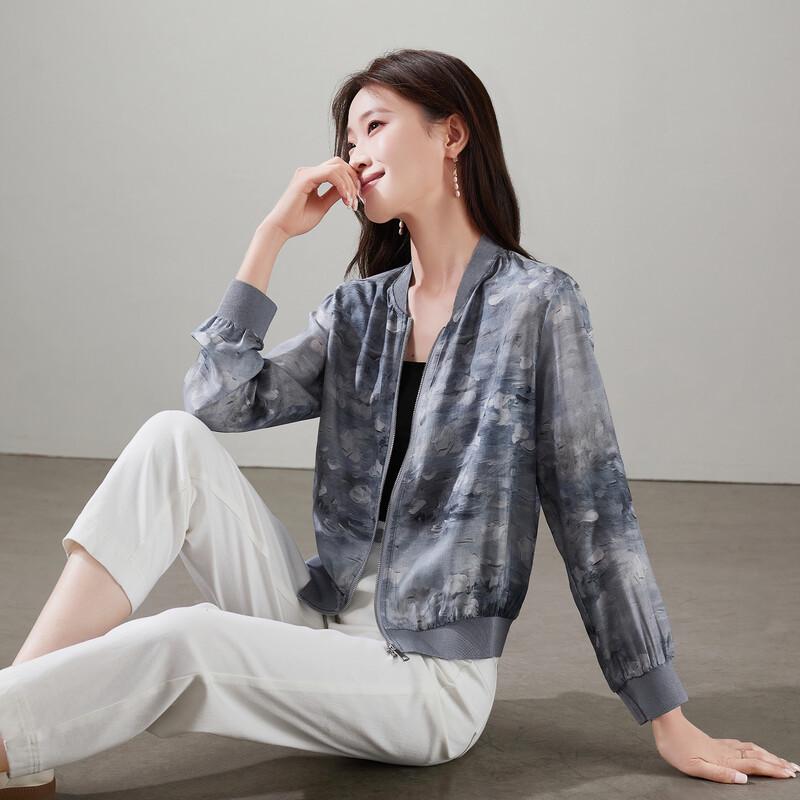 SOFSIL 2026 Spring Summer Mulberry Silk Baseball Collar Jacket L