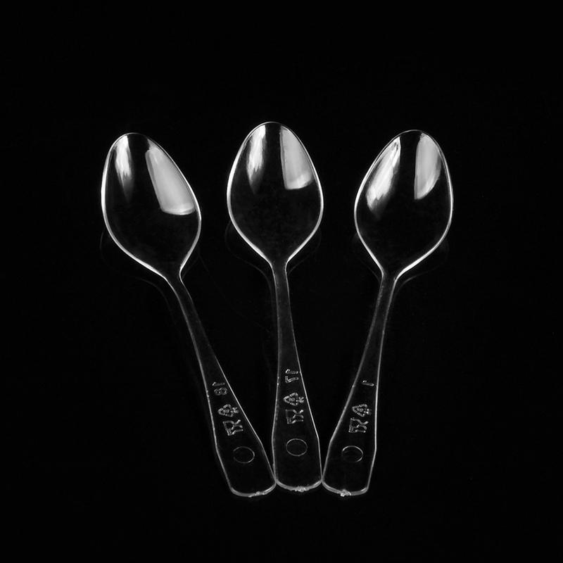 100pcs Flatware Spoon PS Hard Plastic Disposable Weddings Cake Scoop Transparent Fruit Cakes Scoop Kitchen Tableware Accessories
