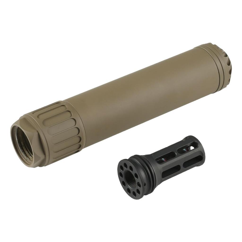 RGW Omega OSS EL-QD762 Type Dummy Silencer & HUXWRX QD 762 Type Flash Hider Set (14mm CCW Thread) Airsoft Custom Parts Suppressor