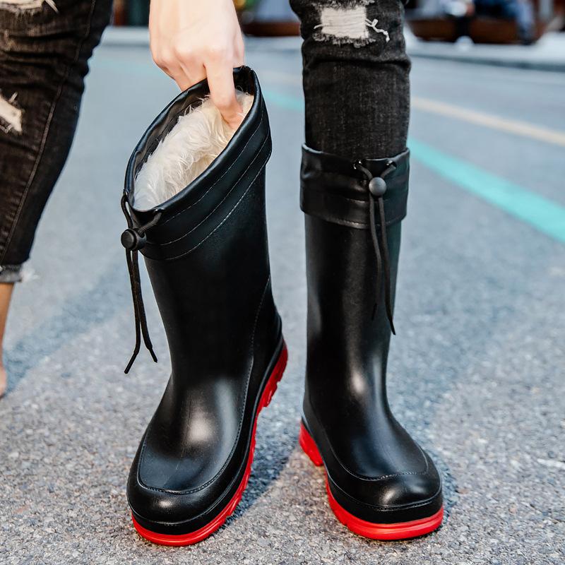 Men's Rain Shoes Waterproof Boots Comfortable Mid Calf Boots Rainproof Work Water Shoes Non-Slip Drawstring Rubber Boots