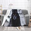 Half-Breed Black Wolf Hot Sale Printing High Qiality Warm Flannel Blanket Black Wolf
