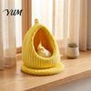 Plush Bird House Hanging Parrot Nest Bed, Winter Striped Water Drop Shape Warm Hideaway Cozy Cave Bed with Removable Cushion, Cage Hammock for