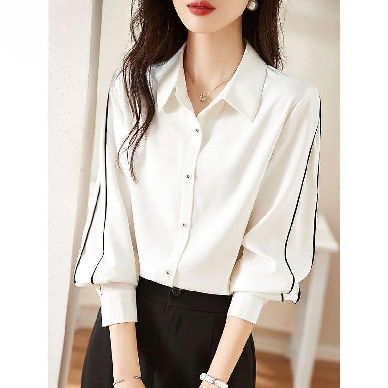 Hochwertiges weißes Chiffonhemd Damen Locker Langarm Lässige Bluse Herbst Frühling Slim Fit Elegant