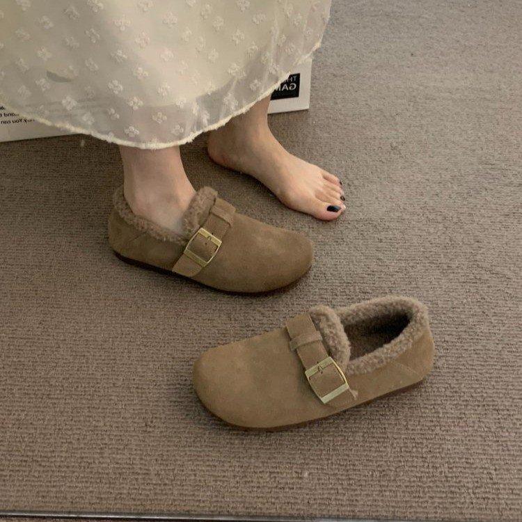 Inner heightening thick-soled leather velvet shoes, ugly and cute in autumn and winter, warm in the evening breeze, Doudou cotton shoes