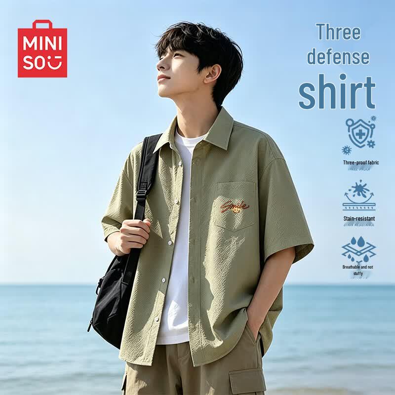 MINISO Men s Three-Proof Seersucker Short-Sleeve Shirt M