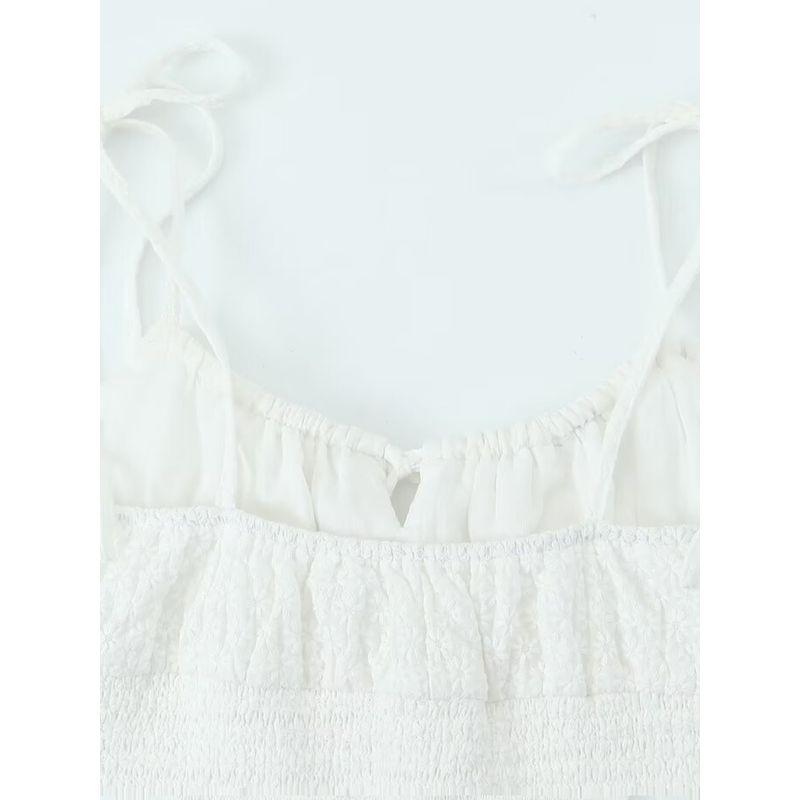 Kaslead New Arrival Women's Clothing Fashion Style Fashion Casual Minimalist French Embroidery Waist Trimming Spaghetti Straps Short Tops