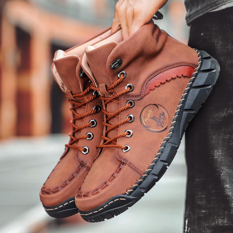 New Handmade High-top Casual Shoes Outdoor Non-slip Hiking Men Shoes Ankle Boots Casual Outdoor Flats Walking Shoes Size 50