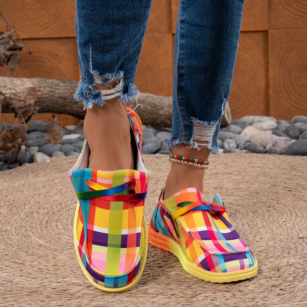 Fashion Women Flats Ethnic Rainbow Canvas Shoes Autumn New Casual Daily Flat Loafers Shoes Ladies Round Toe Multi-Color Sneakers Women