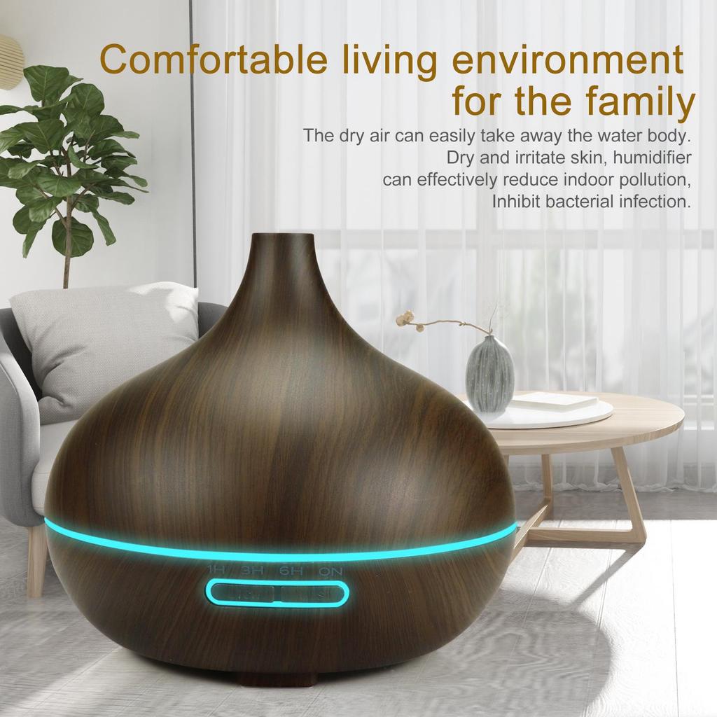 Seven-Color Ultrasonic Wood Grain 300ML Aroma Humidifier for Home, Office, or Bedroom