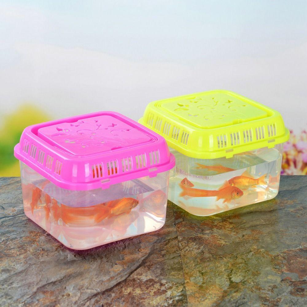 Plastic Portable Fish Tank Transparent Handheld Hamster Carrier Cage with Handle Random Color Reptile Feeding Box Aquarium