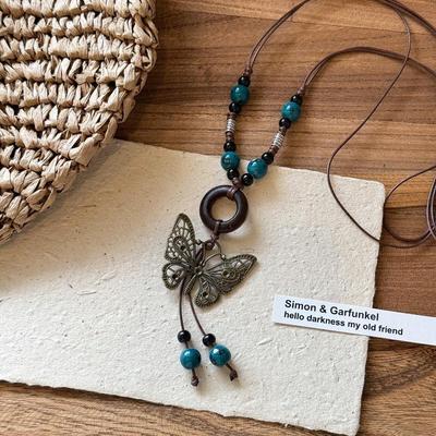 Vintage Bohemian Style Necklace For Girl Ethnic Style Ceramic Butterfly Pendant Necklace Jewelry Gift