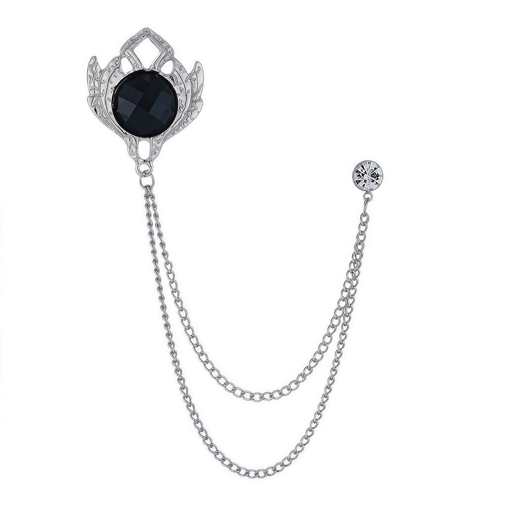Luxury Rhinestone Tassel Chain Brooch for Men Vintage Corsage Shirt Coat Lapel Pins Elegant Wedding Party Badge Jewelry