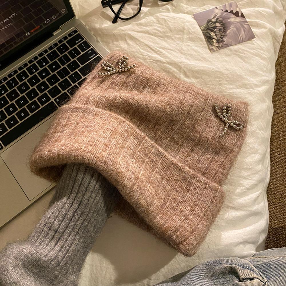 Bow Knitted Pullover Hat Fluffy Winter Wool Hat Keep Warm Cat Ears Beanie Hat  Girls