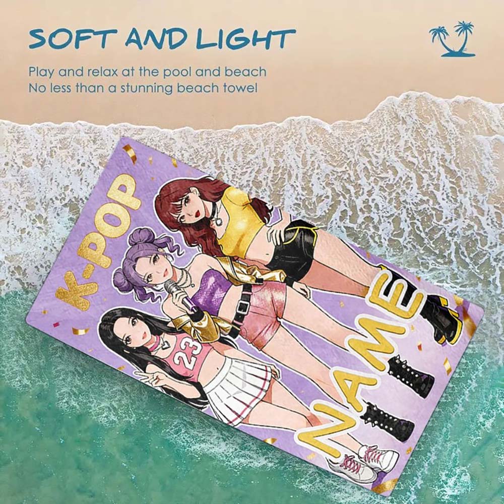 1pc  Personalized Girl Pop Star Beach Towel, Custom Name Quick Dry Towel for Summer Beach Vacation