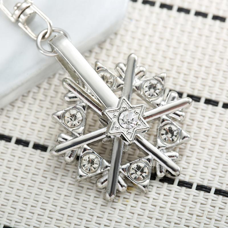 Rotating Rhinestone Snowflake Stainless Steel Keychain Shiny Fashion Design Practical Student Backpack Gift