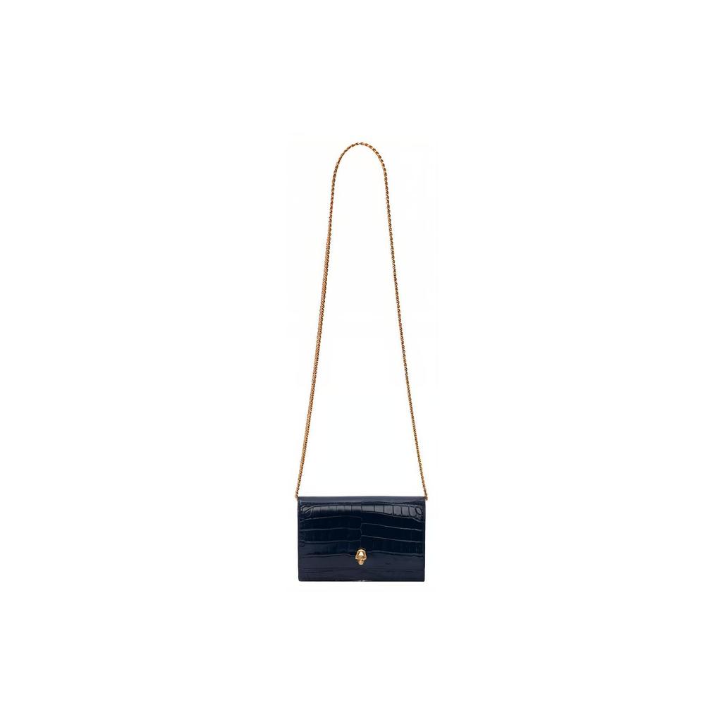 New Alexander McQueen Crocodile Embossed Calfskin Shoulder Bag Small Size Women's Navy 613088-1HB0G-4013
