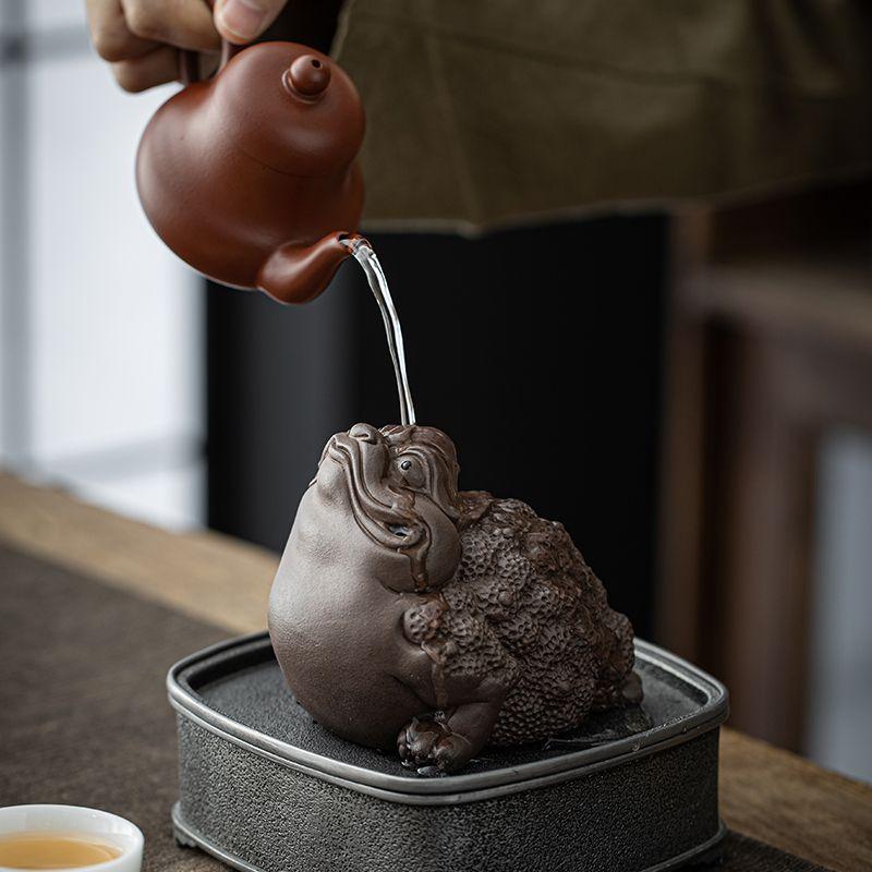 Handmade Boutique Purple Sand Tea Pet Lucky Golden Toad Can Raise Tea Play Tea Art Creative Office Home Ornament Teaware