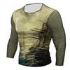 Vintage Print Long Sleeve T-shirt 3d T Shirt Compass Long Sleeve Casual O-Neck Shirt Oversized Tops Tee Shirt Man Clothes