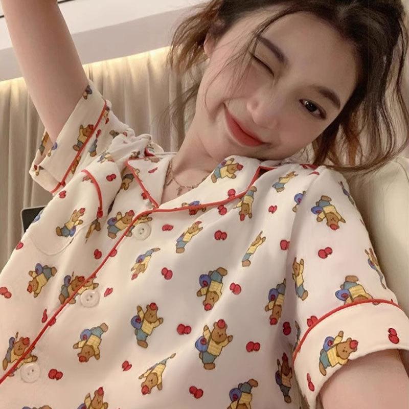 Pajamas Women's Summer Short-sleeved Gentle Wind Simple High-value Casual Women's Short-sleeved Loungewear Set
