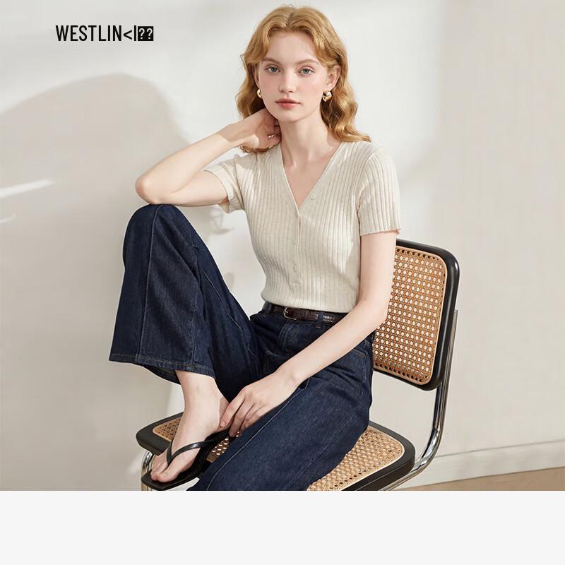 Westlink Women s V-Neck Knit Short Sleeve Top M