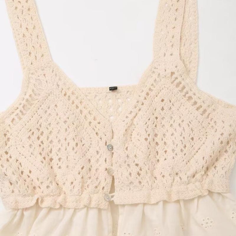 Summer Fashion: European & American Style Hollowed-Out Embroidered Knit Camisole