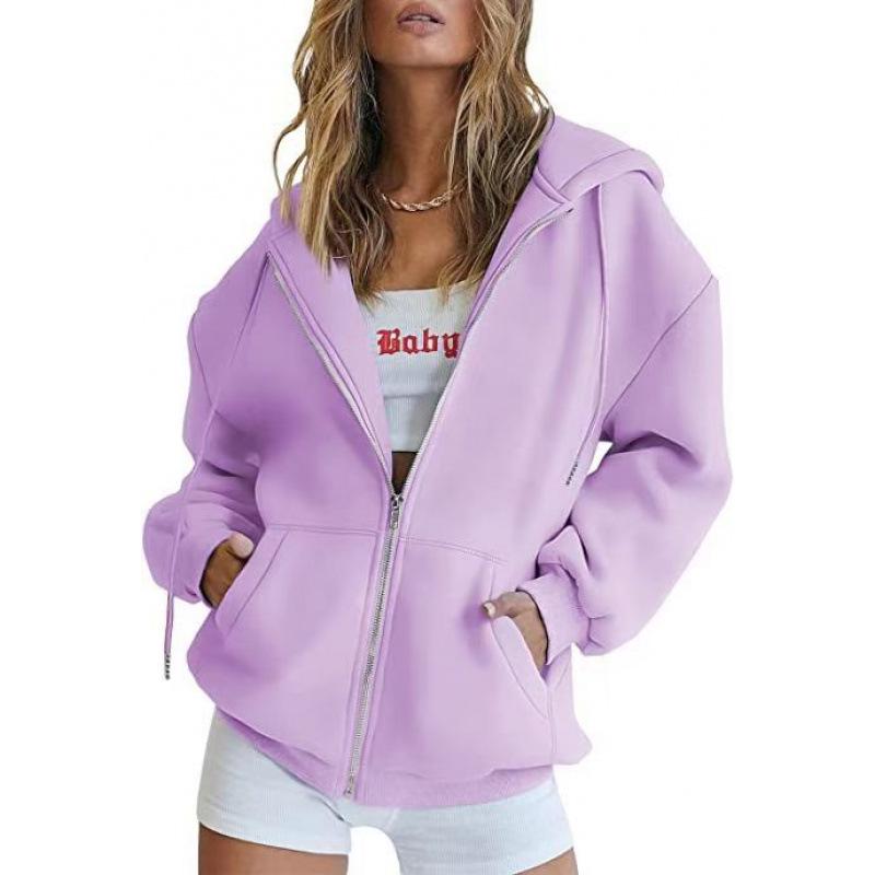 Felpa con zip metallica unisex transfrontaliera - Colore tinta unita, Giacca Autunno/Inverno
