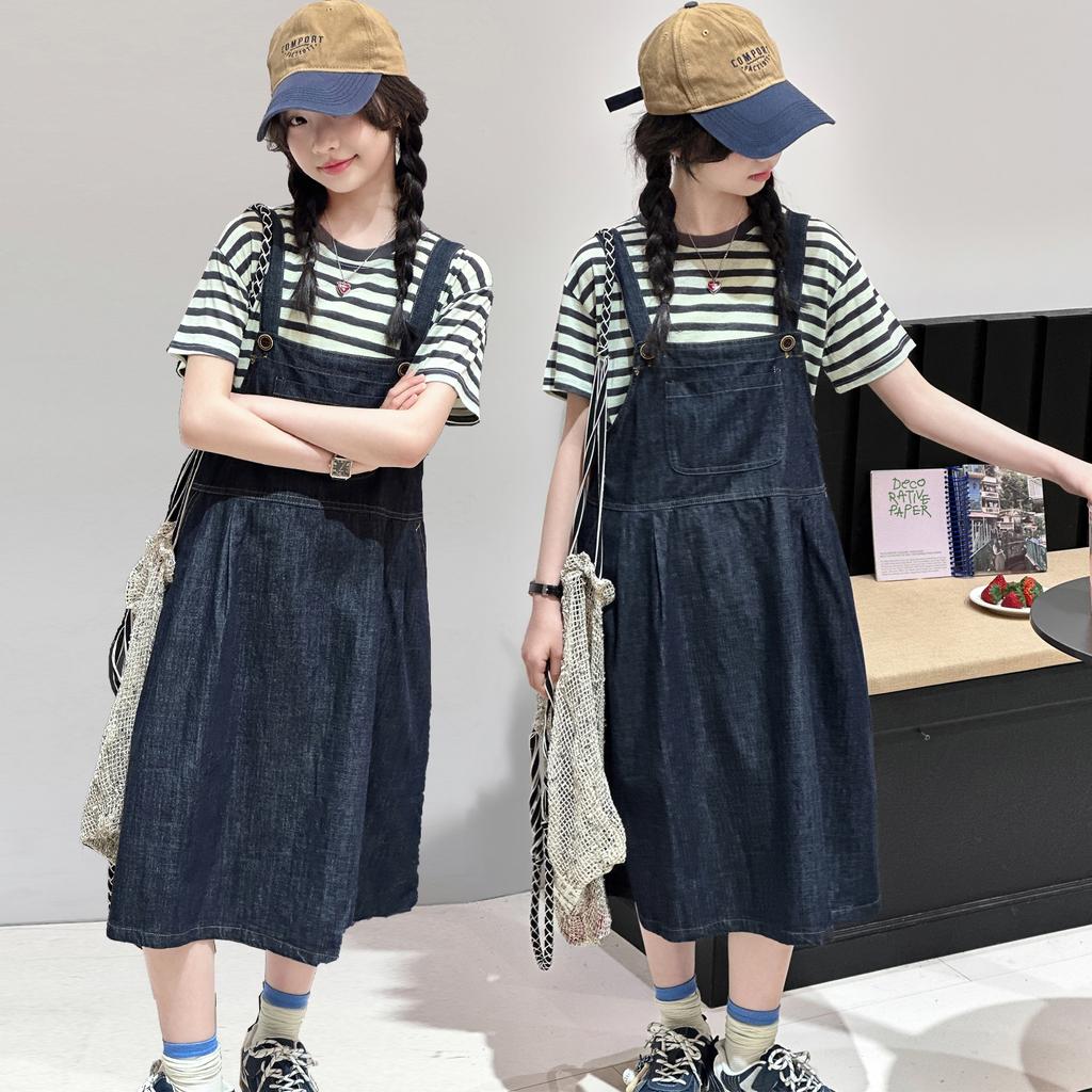Girls' Summer Dress 2026 New Style Children's Stylish Medium and Large Girls' Summer Dress Cowboy Strap Skirt Two Piece Set