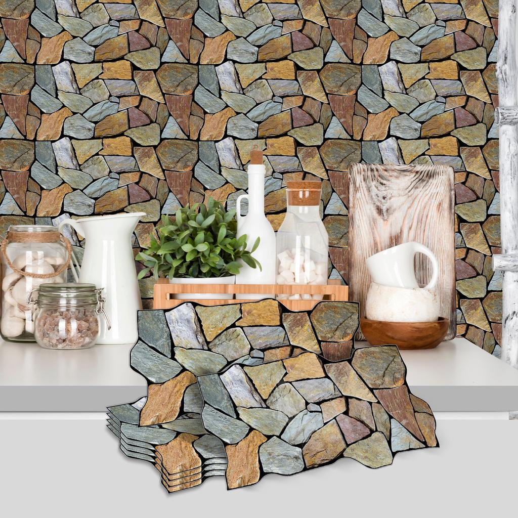 Green Pebble Special-Shaped Retro Tile Sticker, Kitchen And Living Room Self-Adhesive Waterproof Pvc Wall Sticker